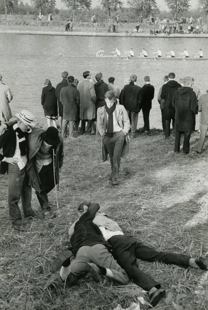 Drunken university students play-fighting at rowing races, Utrecht, Holland